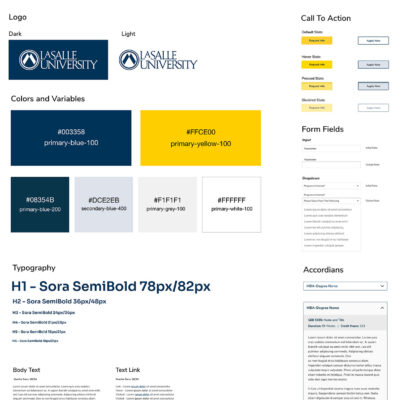 Style Guide for LaSalle University. Documents color, typography, form elements and interactive elements